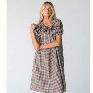 Called To Surf Gingham Bow Tie Front Brown Dress